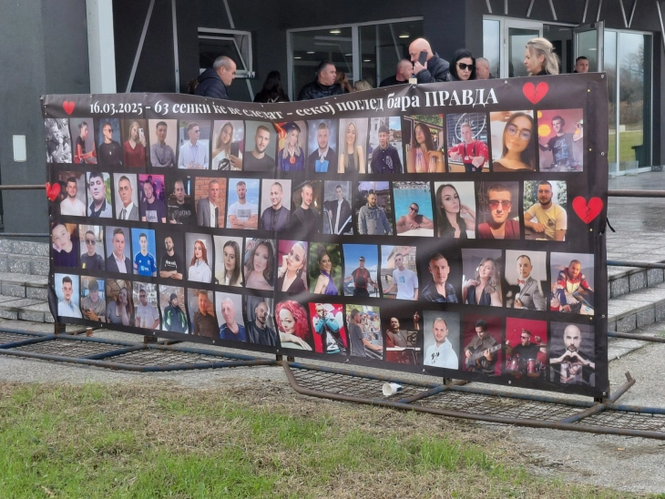 Vazhdon gjykimi për zjarrin në diskotekën në Koçan, prindërit vendosën banderolë me fotografi të të vdekurve