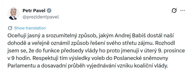 Чешкиот претседател се согласи да го назначи Бабиш за премиер