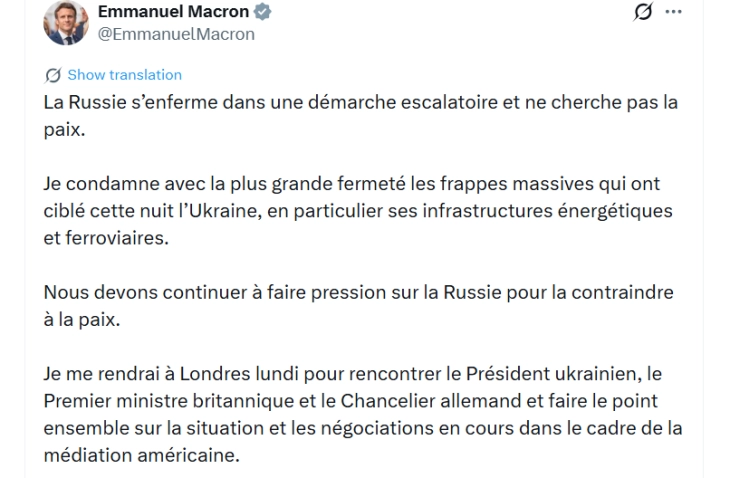 Макрон: Русија само ескалира и не сака мир