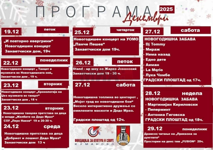 Празничната програма во Куманово почнува од вечер, наменета за сите генерации