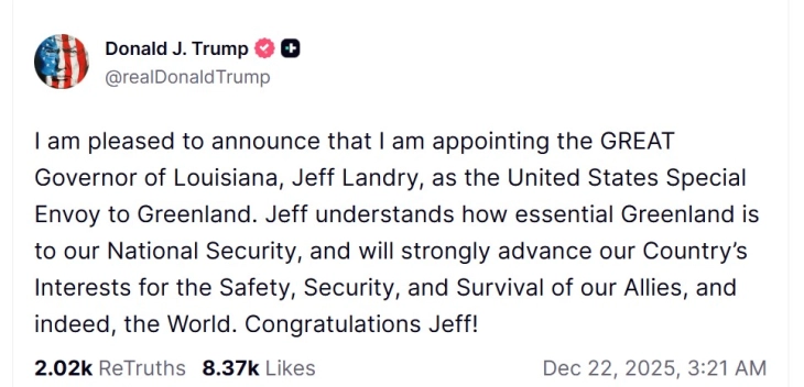 Trump appoints special envoy for Greenland