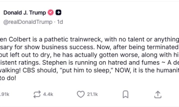 Трамп во порака на Truth Social порача дека  водителот Стивен Колберт  „треба да биде успиен“