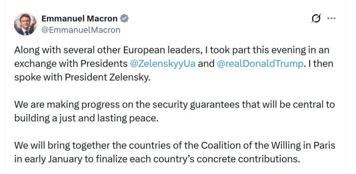 Макрон најави нов состанок на „Коалицијата на подготвените“