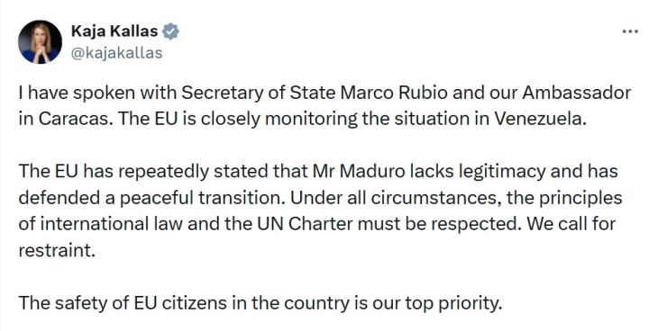 ЕУ повика на воздржаност и почитување на меѓународното право во Венецуела