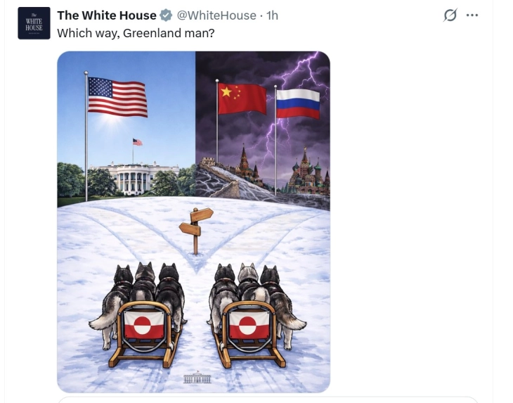 Белата куќа објави слика со кучиња со санки на крстопат за време на средбата за Гренланд