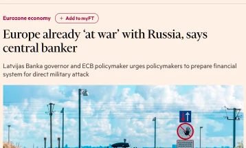 ЕУ веќе е „во војна“ со Русија, вели гувернерот на ЦБ на Летонија