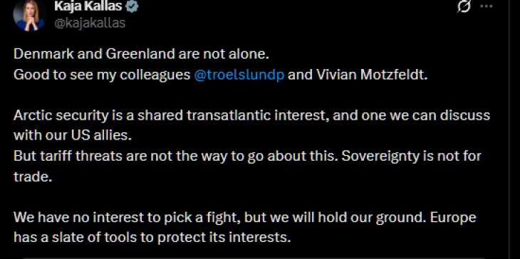 Каја Калас: ЕУ нема да попушти по прашањето за Гренланд, суверенитетот не е на продажба