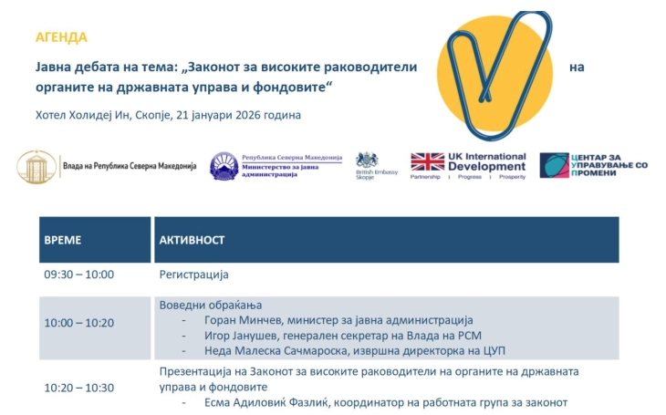 Јавна дебата за законот за високите раководители на органите на државната управа и фондовите