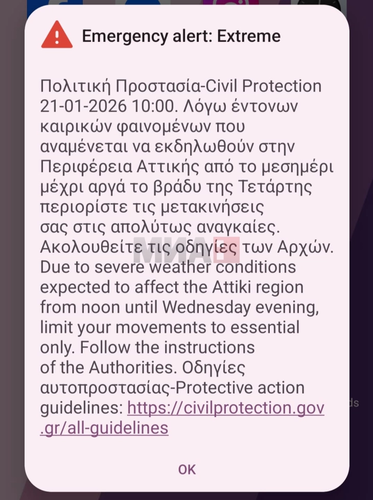 Невреме во Грција - затворени училишта, пораки со предупредувања и забрана за пловидба