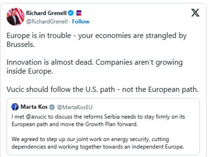 Гренел до Вучиќ: Следете го американскиот пат, а не европскиот