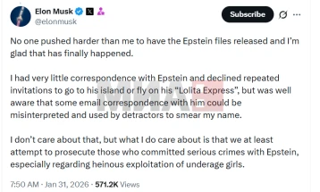 Reagimi i Mask ndaj publikimit të dokumenteve të Epstin që përmendin emrin e tij