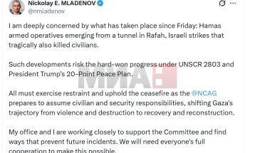 Shefi i Këshillit për Paqe i Trumpit, Nikolaj Mlladenov, bën thirrje për respektimin e armëpushimit në Gazë