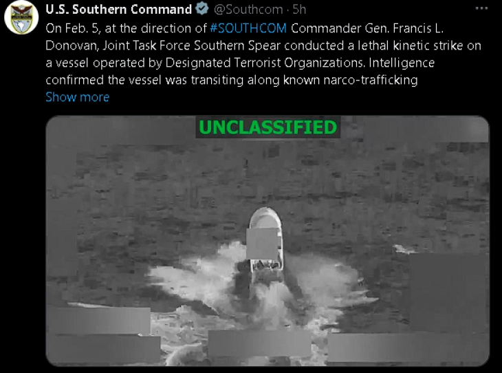 Dy të vrarë në sulmin amerikan ndaj një anije në Oqeanin Paqesor