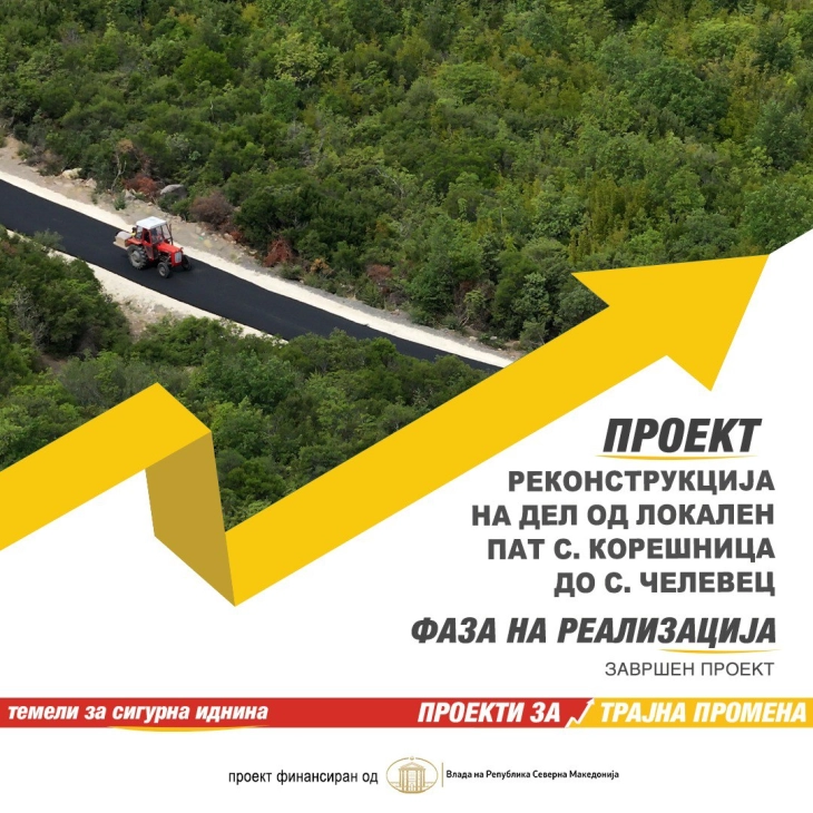 Мицкоски: Реконструиран локалниот пат село Корешница - село Челевец во општина Демир Капија