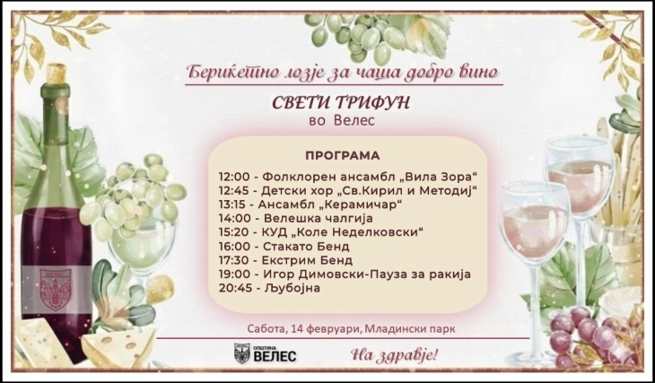 Целодневна програма за Свети Трифун во Велес