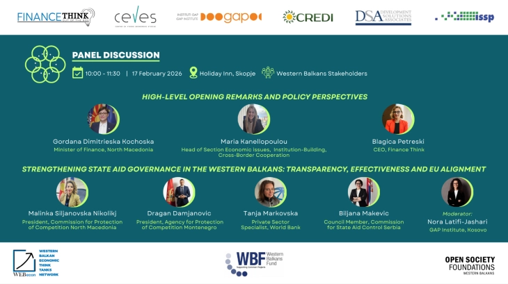 Во Скопје панел-дискусија „Зајакнување на управувањето со државната помош во Западен Балкан: транспарентност, ефективност и усогласување со ЕУ“