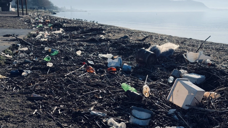 Струшки комуналец ги чисти плажите долж крајбрежјето