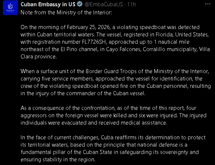 Four dead on US speedboat after shoot-out with Cuban border troops