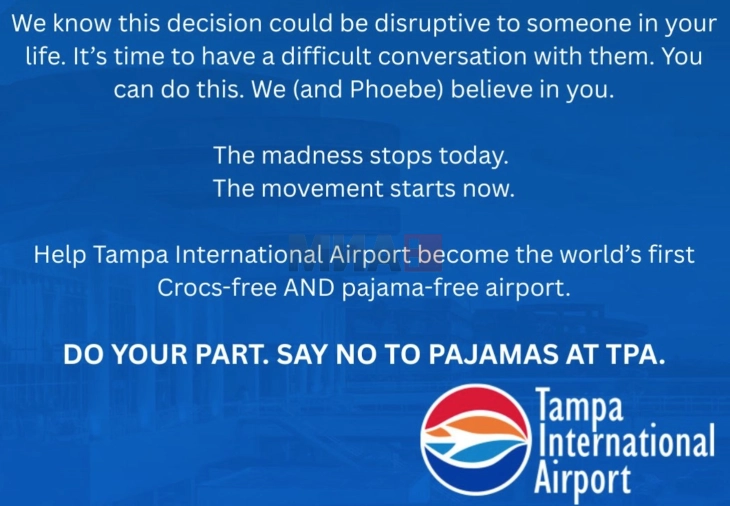 Аеродром Тампа: Објавата за забрана на носење пижами во терминалот беше шега