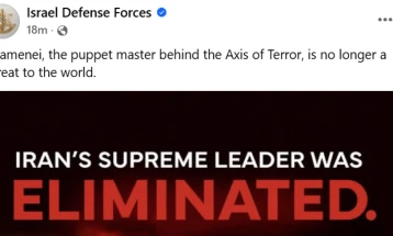 ИДФ соопштија дека Хамнеи е убиен во „прецизна, обемна“ израелска операција