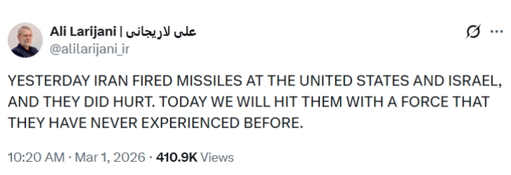 Шефот на иранската безбедност се закани со удари против САД и Израел какви што „никогаш претходно не доживеале“