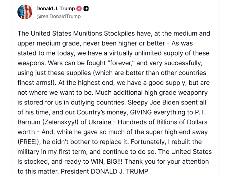 Trampi: SHBA-ja ka rezerva të pakufizuara të armëve, jemi të gatshëm për fitore të madhe