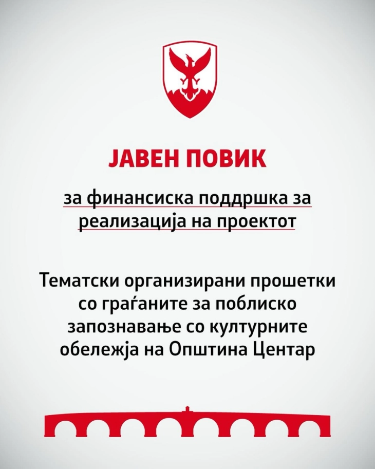 Јавен повик за тематски организирани прошетки за запознавање на граѓаните со културните обележја на Општина Центар