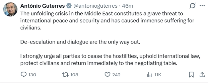 Шефот на ОН го повтори повикот за крај на војната и враќање на преговорите