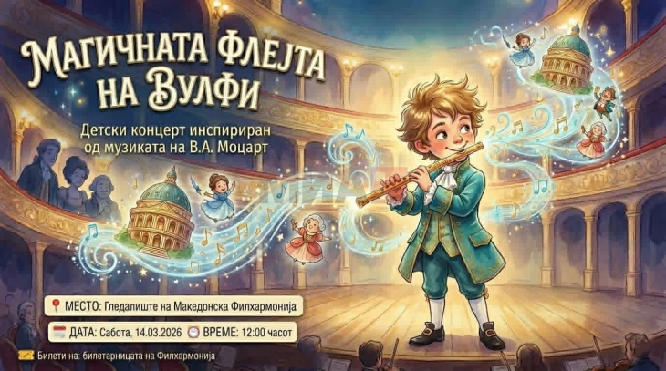 Симфониски концерт за деца „Магичната флејта на Вулфи“ во Филхармонија