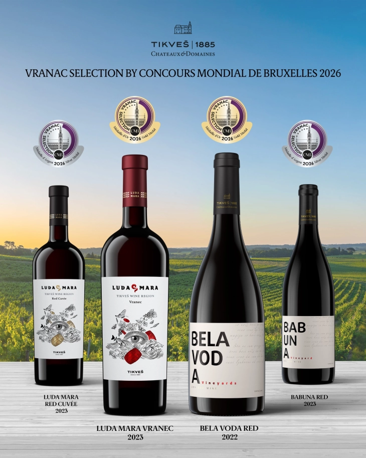 „Тиквеш“ со нов меѓународен успех: три златни и два сребрени медали на Vranac Selection by Concours Mondial de Bruxelles 2026