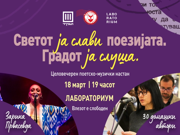 Поетско-музичка вечер „Светот ја слави поезијата. Градот ја слуша“ во „Лабораториум“