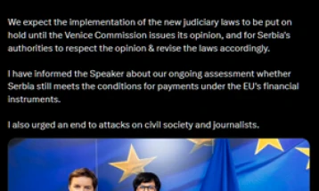 Марта Кос и ја пренесе на Брнабиќ загриженоста на ЕУ за новите судски закони усвоени од парламентот во Белград