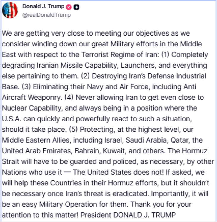 Trump says US is considering 'winding down' Middle East operation