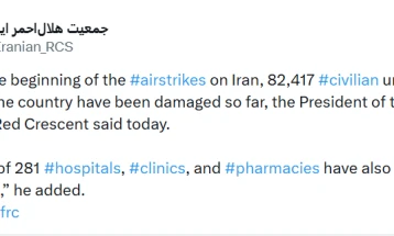 Иранската Црвена полумесечина соопшти за 82.000 погодени цивилни објекти во Иран