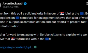 Фон Бекерат за ново истражување: Цврсто мнозинство во Србија го поддржува пристапувањето во ЕУ