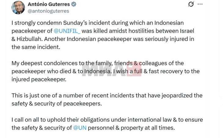 Një paqeruajtës i KB-së është vrarë, një tjetër është plagosur në një shpërthim në Libanin jugor 