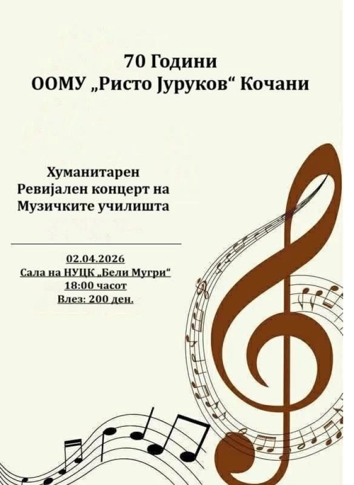 Ревијален концерт во ОМУ „Ристо Јуруков“ по повод 70 години од основањето