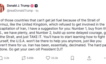 Трамп ги повика земјите што не помогнаа во нападите врз Иран „сами да си ја земат нафтата“ од Ормуската Теснина