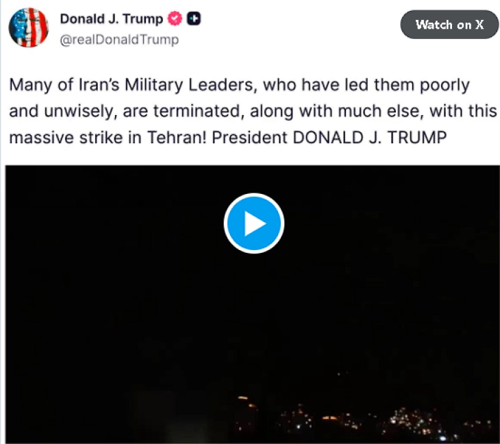 Trampi publikoi video nga një sulm vdekjeprurës ndaj Teheranit: Vramë shumë udhëheqës ushtarakë iranianë