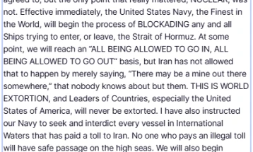 Трамп: САД веднаш ќе почнат да блокираат бродови во Ормуската Теснина