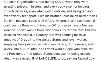 Trampi e ka sulmuar ashpër papën Leoni XIV pas thirrjes së tij kundër luftës