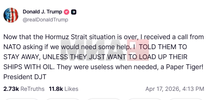 Trampi: NATO tani po ofron ndihmë, ata ishin të padobishëm kur ne kishim nevojë për ta